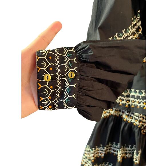 ULLA JOHNSON Anais Mini Dress Ruffle Embroidered V-Neck Black Noir Cotton 2 NWT - Picture 10 of 15